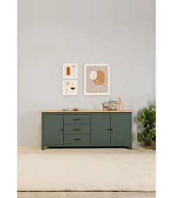 Aparador 3 puertas 3 cajones Mariana acabado verde, 80 cm(alto) 190 cm(ancho) 40 cm(largo)
