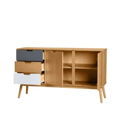Aparador 2 puertas 3 cajones Cupido acabado natural, 140 cm (Ancho) 40 cm (Fondo) 80 cm (Alto