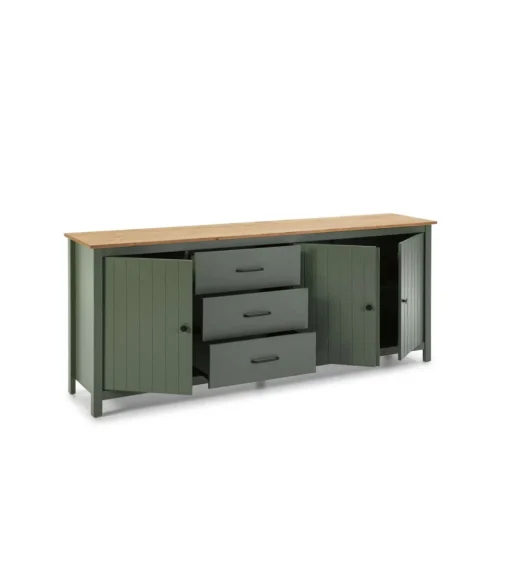Aparador 3 puertas 3 cajones Mariana acabado verde, 80 cm(alto) 190 cm(ancho) 40 cm(largo)