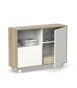 Aparador 2 puertas 1 hueco Tibet en acabado color blanco/natural, 83cm(alto) 112cm(ancho) 33cm(largo)