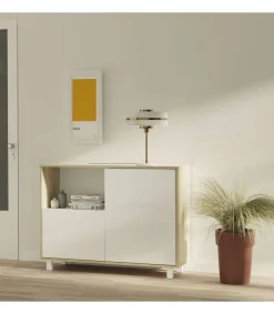 Aparador 2 puertas 1 hueco Tibet en acabado color blanco/natural, 83cm(alto) 112cm(ancho) 33cm(largo)