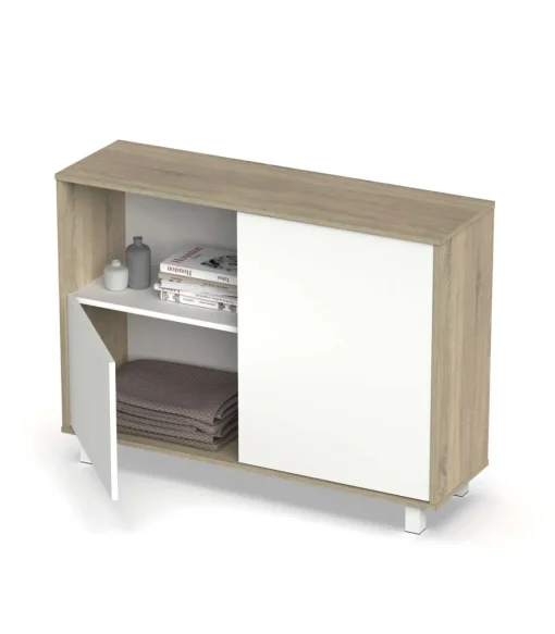 Aparador 2 puertas 1 hueco Tibet en acabado color blanco/natural, 83cm(alto) 112cm(ancho) 33cm(largo)