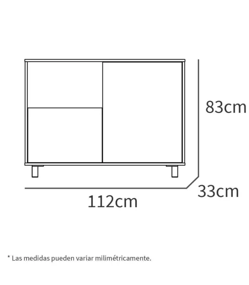 Aparador 2 puertas 1 hueco Tibet en acabado color blanco/natural, 83cm(alto) 112cm(ancho) 33cm(largo)