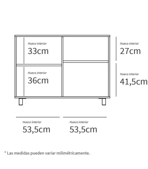 Aparador 2 puertas 1 hueco Tibet en acabado color blanco/natural, 83cm(alto) 112cm(ancho) 33cm(largo)