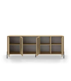 Aparador 4 puertas 2 huecos India acabado roble/negro, 80.3cm(alto) 203.8cm(ancho) 40cm(largo)