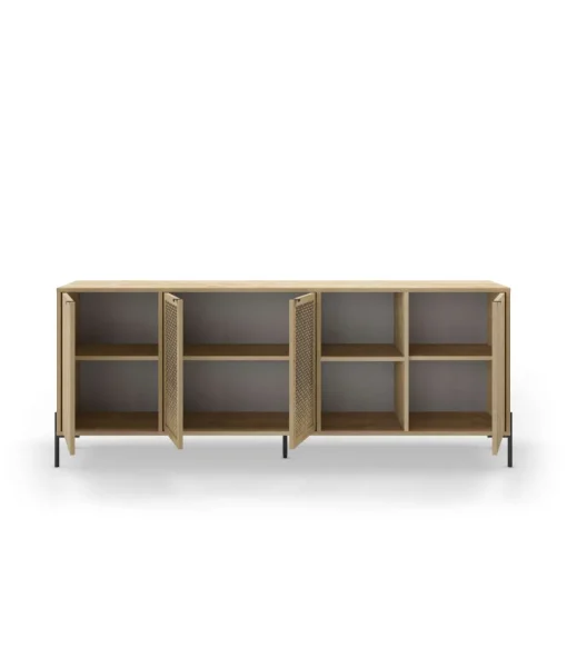 Aparador 4 puertas 2 huecos India acabado roble/negro, 80.3cm(alto) 203.8cm(ancho) 40cm(largo)