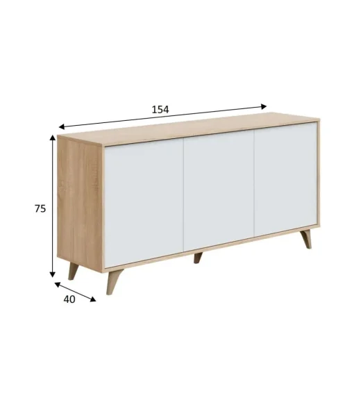 Aparador 3 puertas Gala acabado roble/blanco 75 cm(alto) 154 cm(ancho)40 cm(largo)