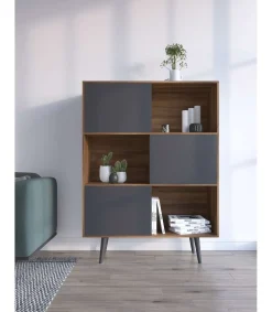 Aparador 3 puertas modelo-881 acabado nogal/grafito, 131cm(alto) 101cm(ancho) 30cm(fondo).