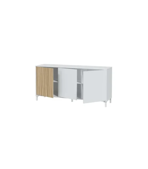 Aparador 3 puertas Tempo acabado natural/blanco. 74 cm(alto), 154 cm(ancho), 40 cm(largo)