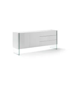Aparador de 2 puertas Erica acabado blanco brillo, 77 cm(alto) 180 cm(ancho) 49 cm (fondo)