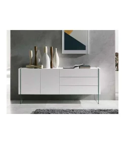 Aparador de 2 puertas Erica acabado blanco brillo, 77 cm(alto) 180 cm(ancho) 49 cm (fondo)
