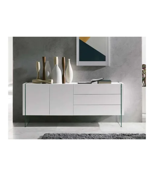 Aparador de 2 puertas Erica acabado blanco brillo, 77 cm(alto) 180 cm(ancho) 49 cm (fondo)