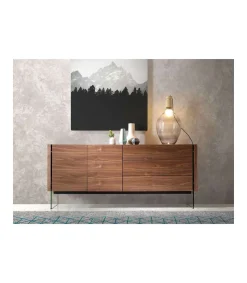 Aparador de 2 puertas Estefanía acabado nogal, 77 cm(alto) 180 cm(ancho) 49 cm (fondo)