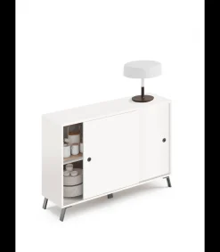 Aparador Kamet dos puertas correderas acabado blanco, 87cm(alto) 120cm(ancho) 40cm(largo)