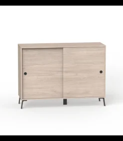 Aparador Kamet dos puertas correderas acabado roble aurora, 87cm(alto) 120cm(ancho) 40cm(largo)