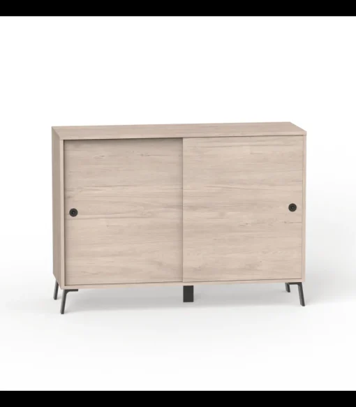 Aparador Kamet dos puertas correderas acabado roble aurora, 87cm(alto) 120cm(ancho) 40cm(largo)