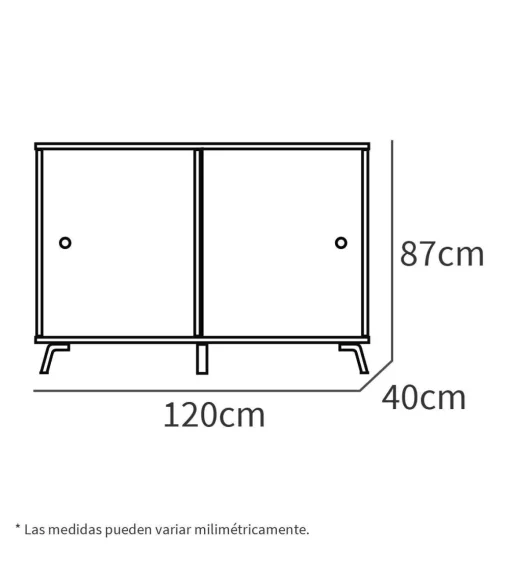Aparador Kamet dos puertas correderas acabado blanco, 87cm(alto) 120cm(ancho) 40cm(largo)