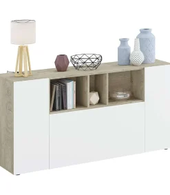 Aparador Maud 3 puertas blanco roble Alaska 76 cm (alto) x 150 cm (ancho) x 41 cm (prof.)