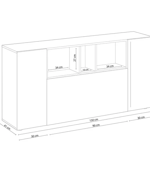 Aparador Maud 3 puertas blanco roble Alaska 76 cm (alto) x 150 cm (ancho) x 41 cm (prof.)