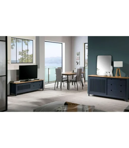 Aparador modelo Luna 1 puerta 3 cajones acabado gris 150 cm(ancho) 80 cm(alto) 40 cm (fondo)