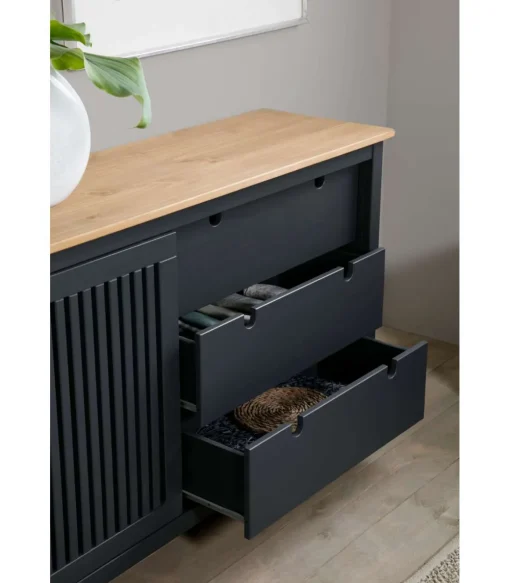 Aparador modelo Luna 1 puerta 3 cajones acabado gris 150 cm(ancho) 80 cm(alto) 40 cm (fondo)
