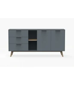 Aparador para comedor Nicolás 2 puertas 2 cajones 2 huecos acabado verde kaki/cera blanca, 165cm(ancho) 81cm(alto) 40cm (fondo)