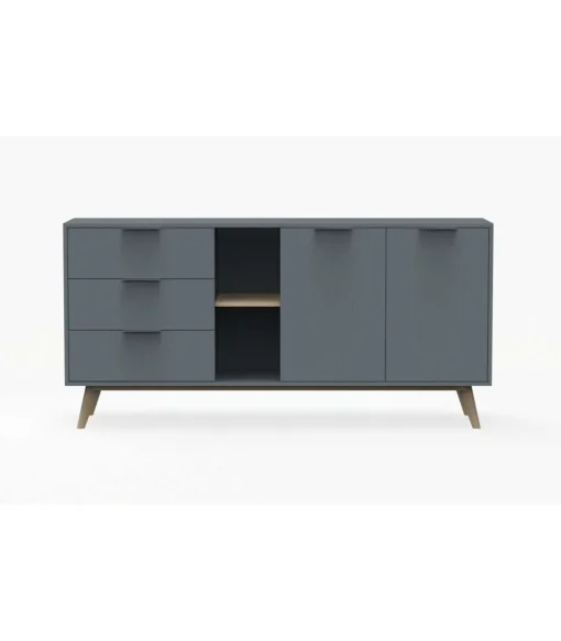 Aparador para comedor Nicolás 2 puertas 2 cajones 2 huecos acabado verde kaki/cera blanca, 165cm(ancho) 81cm(alto) 40cm (fondo)