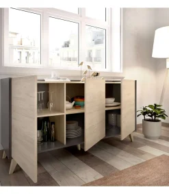 Aparador salon Cazalilla 3 puertas en natural-grafito 75 cm(alto)155 cm(ancho)43 cm(largo)