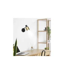 Aplique a pared modelo Maena acabado negro/cuero, 18cm(alto) 10cm(ancho) 8cm(fondo)