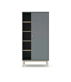 Armario 1 puerta 5 huecos DYLAN acabado verde kaki/cera blanca, 90cm(Ancho) 52cm(Fondo) 181cm(Alto