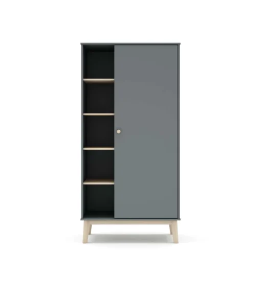Armario 1 puerta 5 huecos DYLAN acabado verde kaki/cera blanca, 90cm(Ancho) 52cm(Fondo) 181cm(Alto