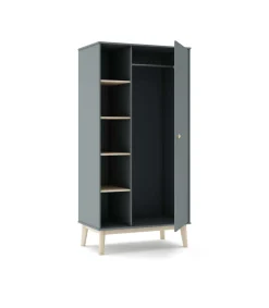 Armario 1 puerta 5 huecos DYLAN acabado verde kaki/cera blanca, 90cm(Ancho) 52cm(Fondo) 181cm(Alto