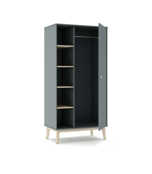 Armario 1 puerta 5 huecos DYLAN acabado verde kaki/cera blanca, 90cm(Ancho) 52cm(Fondo) 181cm(Alto