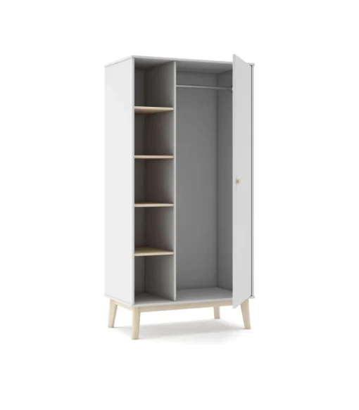 Armario 1 puerta 5 huecos DYLAN acabado blanco/cera blanca, 90cm(Ancho) 52cm(Fondo) 181cm(Alto