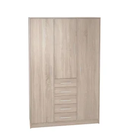 Armario 3 puertas abatibles 5 cajones acabado roble, 200 cm(alto)130 cm(ancho)50 cm(fondo)