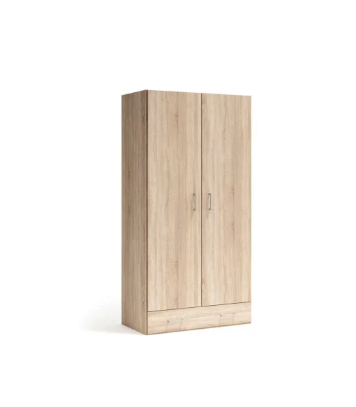 Armario 2 puertas abatibles y 1 cajón acabado roble cambrian, 197cm(alto) 99cm(ancho) 51cm(fondo)