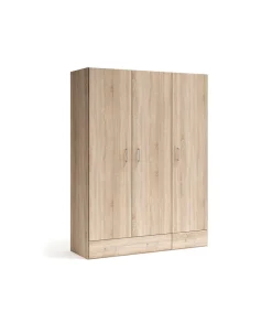 Armario 3 puertas abatibles 2 cajones acabado roble cambrian, 197cm(alto) 148cm(ancho) 51cm(fondo)