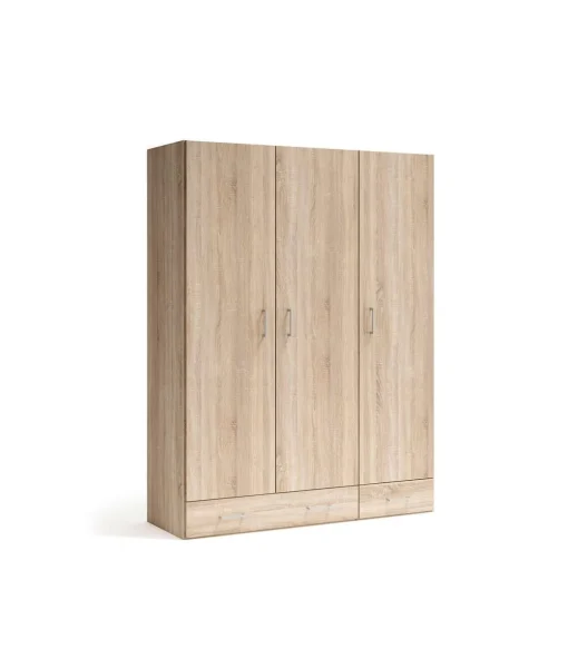 Armario 3 puertas abatibles 2 cajones acabado roble cambrian, 197cm(alto) 148cm(ancho) 51cm(fondo)