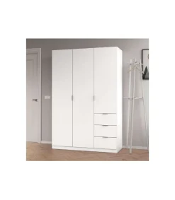 Armario 3 puertas abatibles 3 cajones acabado blanco. 180cm(alto). 121cm(ancho). 52cm(fondo).