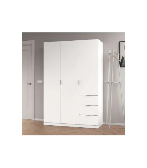 Armario 3 puertas abatibles 3 cajones acabado blanco. 180cm(alto). 121cm(ancho). 52cm(fondo).