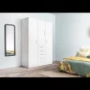 Armario 3 puertas abatibles 5 cajones acabado blanco, 200 cm(alto)130 cm(ancho)50 cm(fondo)