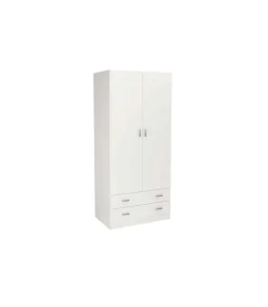 Armario 2 puertas abatibles 2 cajones acabado blanco, 180 cm(alto)80,4 cm(ancho)52 cm(fondo)