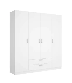 Armario 4 puertas abatibles 2 cajones acabado blanco, 216.5cm(alto) 201cm(ancho) 52cm(fondo)