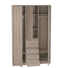 Armario 3 puertas abatibles 5 cajones acabado roble, 200 cm(alto)130 cm(ancho)50 cm(fondo)