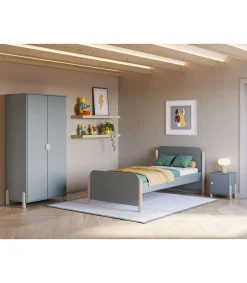 Armario 2 puertas abatible Emma acabado verde kaki/cera blanca, 92.8cm(Ancho) 45cm(Fondo) 180cm(Alto
