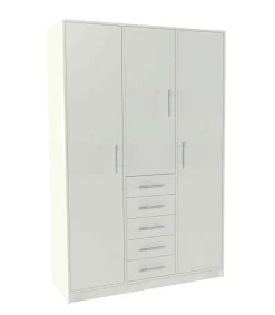 Armario 3 puertas abatibles 5 cajones acabado blanco, 200 cm(alto)130 cm(ancho)50 cm(fondo)