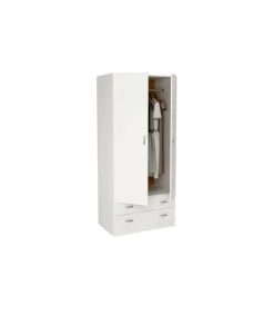 Armario 2 puertas abatibles 2 cajones acabado blanco, 180 cm(alto)80,4 cm(ancho)52 cm(fondo)