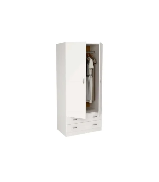 Armario 2 puertas abatibles 2 cajones acabado blanco, 180 cm(alto)80,4 cm(ancho)52 cm(fondo)