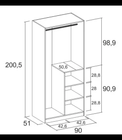 Armario 2 puertas abatibles acabado sahara/blanco, 200cm(alto) 90cm(ancho) 53cm(fondo)