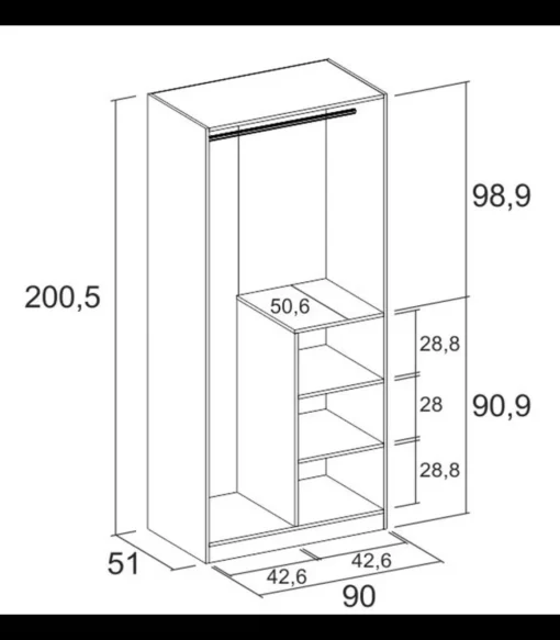 Armario 2 puertas abatibles acabado sahara/blanco, 200cm(alto) 90cm(ancho) 53cm(fondo)